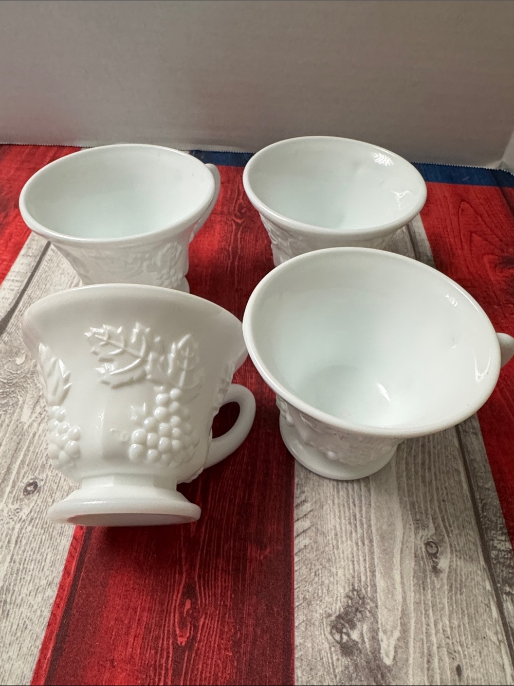 White Embossed Grape Pattern Porcelain Tea Cups - Set of 4